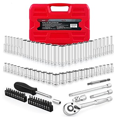 EACELIY 75pcs 14 Drive Impact Socket Set Master Socket SetWrench Set with 14 Bit Adapter Universal Joint Ratchet 14 Drive Bit Set Extension 532 916 414mm