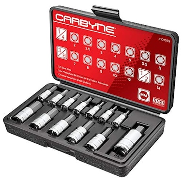CARBYNE 13Piece Metric Hex Allen Bit Socket Set 2mm to 14mm S2 Steel Bits CrV Sockets 14 in 38 in and 12 in Drive Durable Storage Case