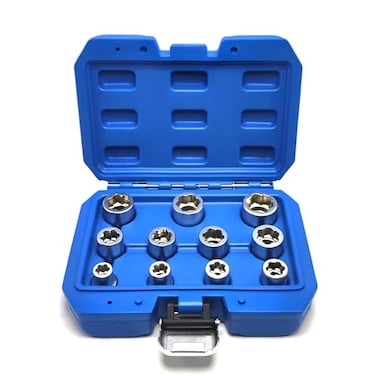 JEUCLEL 11Piece 38 Drive Metric Bolt Extractor Socket Set Sizes 819mm for Easy Removal of Damaged Fasteners with Innovative Clamping Design