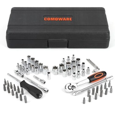 COMOWARE 69pcs Small Socket Set 14 38 Metric Standard Socket Wrench Set Ratchet Wrenches Set with Extension Bar 72T Ratchet Wrench Ratchet Sets for Auto Repairing Home Use
