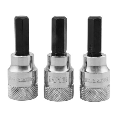 BRAZEN 516 Hex Bit SocketAllen Driver Three Pack 38 Drive Short