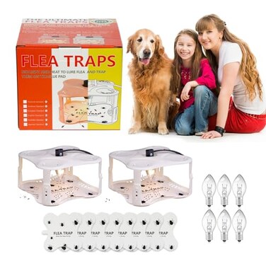 BCIBhucy Flea Trap 2 Pack Flea Light Trap Indoor with 8 Glue Discs 6 Light Bulbs Pest Control Natural Insect Trap NonToxic Odorless Safe for Family Pearl White