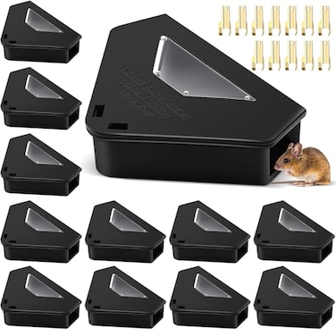 Qualirey 12 Pcs Upgraded Mouse Bait Station with Key Visible Window Indoor Required Mouse Stations Mice Traps Boxes Station for Small Mice Indoor Outdoor Keeps Children Safe Bait Not Included