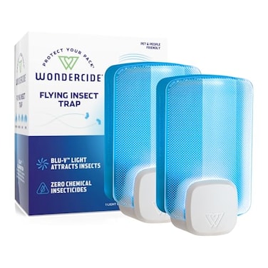 Wondercide Flying Insect and Fly Trap Indoor Bug Catcher for Fruit and House Flies Gnats Moths and Mosquitoes Starter Kit for Home and Kitchen 1 Plugin Light and 1 Cartridge