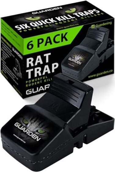 Guarden Rat Trap Six Pack Indoor and Outdoor Traps for Mice Voles Rats Chipmunks Easy to Set Powerful Snap Quick Kill by