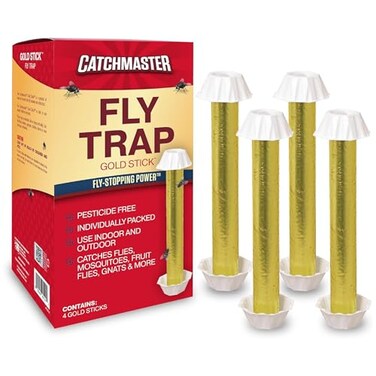 Catchmaster Gold Stick Fly Trap 4Pk Bug Fruit Fly Traps for Indoors Outdoors Premium Adhesive Mosquito Gnat Bug Catcher Insect Killer Bulk Pest Control for Home