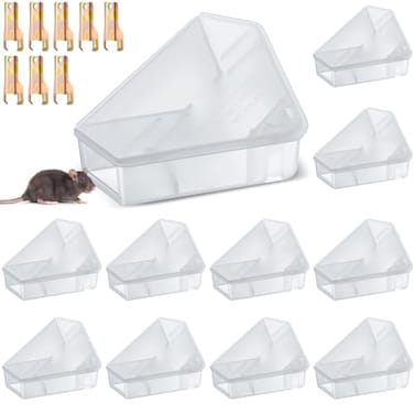 Qualirey 12 Pcs Mice Station with Key Triangle Mouse Station Lockable Reusable Bait Box Enclosed Design for Indoor and Outdoor Use Suitable for Small Mice Translucent