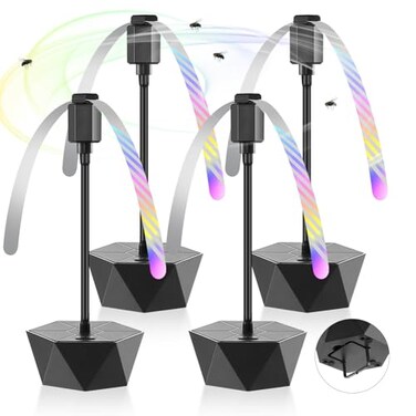 chemotex Fly Fans for Tables Repellent Fans Keep Flies Away Fly Spinner Table Top with Holographic Blades Flies Deterrent for Picnic Party BBQ Black 4 Pack