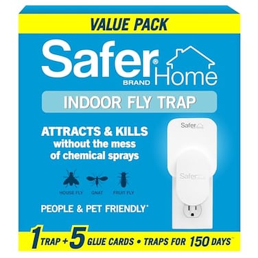 Safer Home Indoor Plugin Fly Trap SH5021R5SR Effective Fruit Fly Traps for Indoors Gnat Traps for House Indoor 400 Sq Ft Protection Style 1 Device 5 Glue Cards