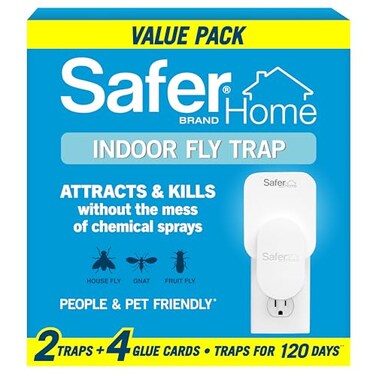 Safer Home Indoor Plugin Fly Trap SH5022R4SR Effective Fruit Fly Traps for Indoors Gnat Traps for House Indoor 400 Sq Ft Protection Style 2 Devices 4 Glue Cards