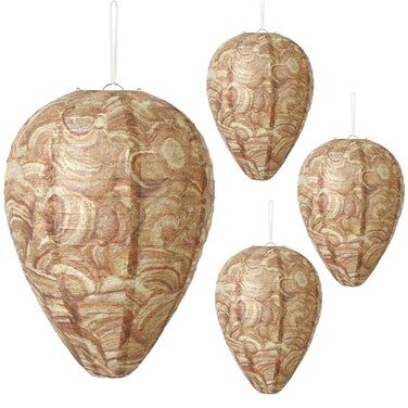 DECYOOL 4 Pack Paper Wasp Nest Decoy Hanging Wasp Nest Stay Away from Wasps Hornets Yellow JacketsBrown