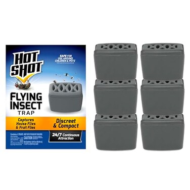 Hot Shot Flying Insect Trap Discreet HassleFree Trap Attracts Captures House and Fruit Flies 247 Continuous Attraction No Plugin Or Electricity Needed 6 Count 984ml Each