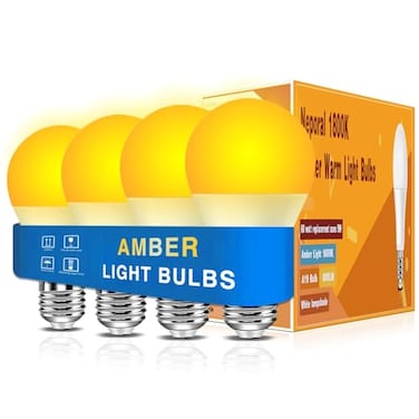 Neporal Amber Sleep Light Bulbs 1800K 4PK 9W 60 Watt Equivalent 9996 Blue Blocking Soft Warm Light Bulbs A19 Amber Night Light E26 for Bedroom and Baby Nursery Light
