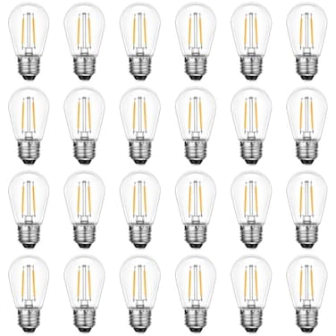 VISTERLITE 24 Pack Dimmable Shatterproof S14 LED Replacement Outdoor String Light Bulbs 2200K 2W Plastic LED E26 Medium Screw Base Edison Bulbs Equivalent to 1125 watt