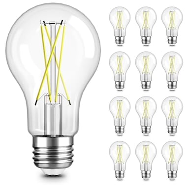 TJOY 12 Pack A19 Vintage LED Edison Bulbs Dimmable 60W Equivalent High Brightness 5000K Daylight UltraBright 8W E26 Standard Base 800 Lumens CRI80 Clear Glass Filament Bulb for Home