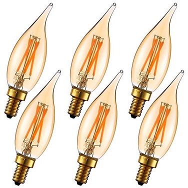 LiteHistory Dimmable 4W 2200K Amber CA10 led Bulb E12 Candelabra led 250lm Warm White 40W Flame tip 6Pack