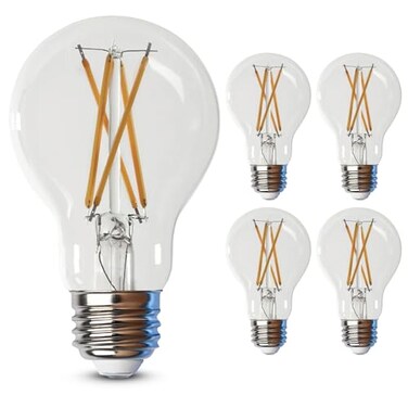 Feit Electric LED Clear A19 Medium Base Light Bulb 60W Equivalent 15 Year Life 810 Lumen 2700K Soft White Dimmable 4Pack