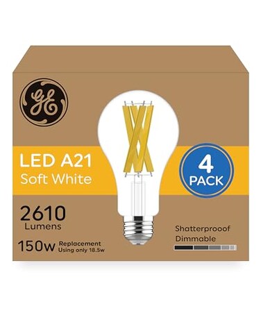GE Ultra Bright LED Light Bulbs 150 Watt Soft White A21 Bulbs 4 Pack
