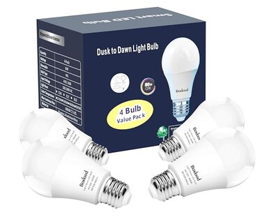 Boxlood Dusk to Dawn Light Bulbs 9W 100 Watt Equivalent Automatic OnOff Light Sensor Bulb Builtin Photocell Detector No Timer Required E26 A19 120V 6000K Cool White for Indoor Outdoor Yard Patio Garag