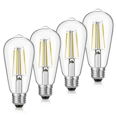 Gozelux LED Edison Bulbs 60W Equivalent ST19 Efficient 6W LED E26 Medium Base Light Bulbs High Brightness 750 Lumens 5000K Daylight Clear Pack of 4