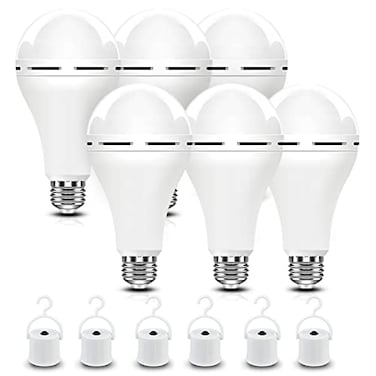BoRccdit A21 6PK EmergencyRechargeableLightBulb Keep Lighting During Power Outage 12W 6500K LED 65W Equivalent Light Bulbs 1200 mAh Battery Backup Light Bulbs for Home Power Failure