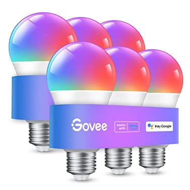 Govee Smart Light Bulbs WiFi Bluetooth Color Changing Light Bulbs Music Sync 16 Million DIY Colors RGBWW Color Lights Bulb Work with Alexa Google Assistant Home App 800 Lumen 6 Pack
