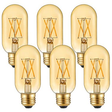 LiteHistory E26 LED Bulb 6W Equivalent E26 Bulb 60 watt Warm White 2200K Amber E26 Edison Bulb dimmable AC120V 400lm Tubular T14 T45 LED Bulb for Pendant SputnikVanityWall sconces Pack of 6