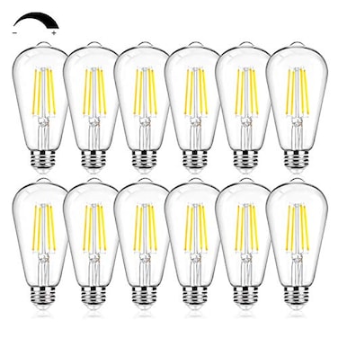 BesLowe 12Packs ST64 Large Vintage LED Edison Bulbs 60W Equivalent 7W 800Lumens Dimmable Antique LED Filament 5000K Cool White E26 Medium Base Light Bulbs High Brightness Clear Glass for Bedroom Offic