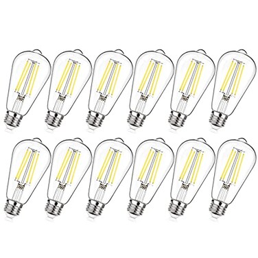 MAXvolador 12Pack Dimmable Vintage LED Edison Bulb 60W Equivalent 6W 850Lumens Edison Light Bulbs 5000K ST58 Antique LED Filament Bulb E26 Base