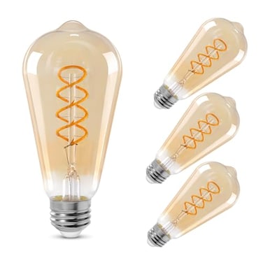 Decoaui ST64 LED E26 Vintage Edison Light Bulbs Light Amber Glass Dimmable 4W40W Equivalent 300 Lumens 2500K Warm White Spiral Filaments Design Antique Style 25000 Hrs 4Pack