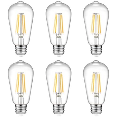Ascher Vintage LED Edison Bulbs 6W Equivalent 60W Incandescent NonDimmable Warm White 2700K ST58 Antique LED Filament Bulbs with 80 CRI E26 Medium Base Clear Glass 6Packs
