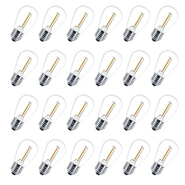 VISTERLITE 24 Pack LED S14 Replacement Light Bulbs Shatterproof Waterproof 1W Outdoor String Light Bulbs E26 Medium Base 2200K Warm White 11w Equivalent NonDimmable