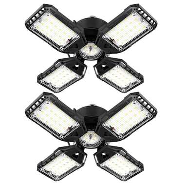 Aoretic LED Garage Lights Bulb 2 Pack 120W 12000LM 6500K Led Shop Light with 41 Deformable Panels Basement Barn Light Garages Ceiling Lights E26E27 for Garage Warehouse Shop
