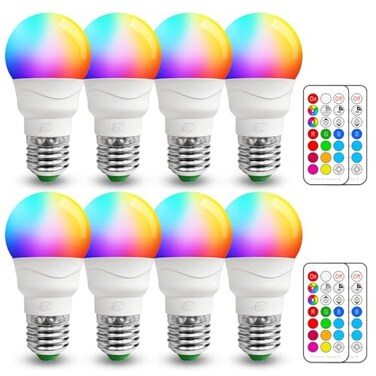 ILC RGB LED Light Bulb Color Changing Light Bulb 40W Equivalent 450LM 2700K Warm White 5W E26 Screw Base RGBW 12 Color Choices Timing Infrared Remote Control 8 Pack