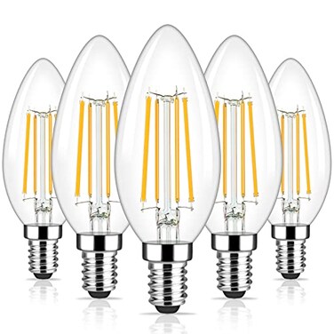 Brightever Dimmable Candelabra E12 LED Light Bulbs 60W Equivalent 5Pack B10 6W Chandelier Light Bulbs 620Lm 2700K Warm White Candle Lightbulbs for Wall Sconce Clear Glass