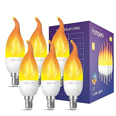 Hompavo Upgraded LED Flame Light Bulbs 3 Modes Flickering Light Bulbs E12 Chandelier Base Candle Fire Light Bulb for Christmas Halloween Party Porch Indoor Outdoor Home Decoration 6 Pack