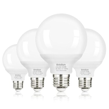 Brtstiun G25 LED Light Bulbs Round Vanity Light Bulbs for Bathroom 40W Equivalent Cool White 4000K E26 Base Globe Light Bulb 600LM NonDimmable 4Pack