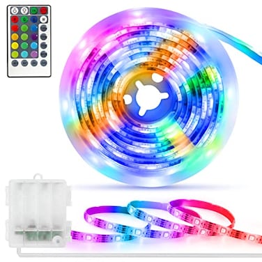 echosari Battery Powered LED Strip Lights RGB 60 LED 5050 Color Changing TV Backlights with 28Key Remote Control Cuttable Outdoor Strip Lights 66 Ft Selfadhesive DIY Lights for Skcteboard Bedroom Deco