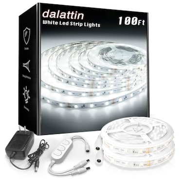 dalattin White LED Strip Lights 100ft Dimmable Bright 24V Led Light Strip 6500K Daylight White 1800 LEDs Lights for Bedroom Mirror Kitchen Strong Adhesive 2 roll of 50ft