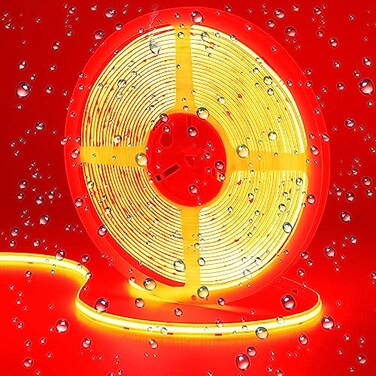 GOMING 328ft10M DC 24V Red COB LED Strip Light IP65 Waterproof 3840LEDs Uniform Glow Dotless Flexible LED Tape Lights for DIY Garden Backyard Hallways Stairs DecorationNo Power Supply