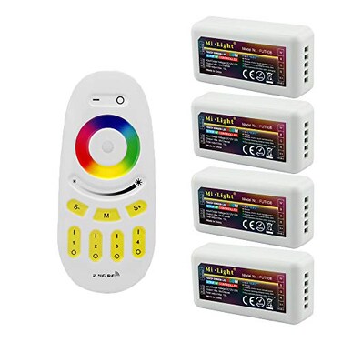 S NMT Mi Light Wireless 24G RF RGB WhiteWarm White Controller Kit 4 x Controllers and 4Zone Remote WiFi Bridge Compatible 4CH Multicolor RGBWRGBWW LED Strip Light Controller