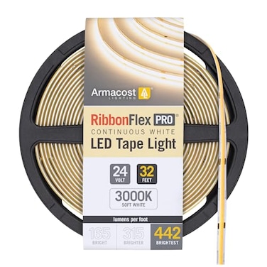 Armacost Lighting RibbonFlex Pro 24V White COB LED Strip Light Tape 3000K 442 LumensFt 10M 173250