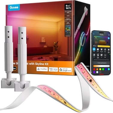 Govee Strip Light with Skyline Kit 197ft Smart LED Strip Lights Compatible with Alexa Google Assistant and Matter RGBWWIC Color Changing Light Strip Music Sync LED Lights for Bedroom Party