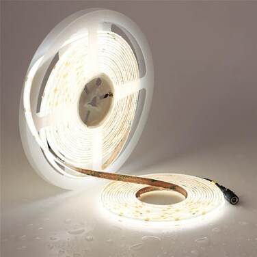 TOPAI 24V COB LED Strip 328ft Daylight White 5000K Outdoor Waterproof Super Bright CRI93 Self Adhesive Uniform Dotless 384LEDsM Cuttable Flexible for Cabinet Home Office DIY Lighting