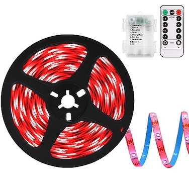 echosari LED Strip Lights Battery Powered 90 LED Red 2835 SMD Strip Lights 98 Ft Cuttable SelfAdhesive Strip Lights with Remote Timer for Outdoor Indoor Party Bedroom Decoration