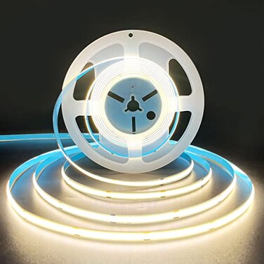 HAMRVL COB LED Strip Lights Natural White 4000K DC12V 164ft5M 320ledsM CRI90 Flexible LED Tape 8mm for Indoor Home Cabinet Bedroom Kitchen Stage Backlight DIY Lighting Without Power Supply