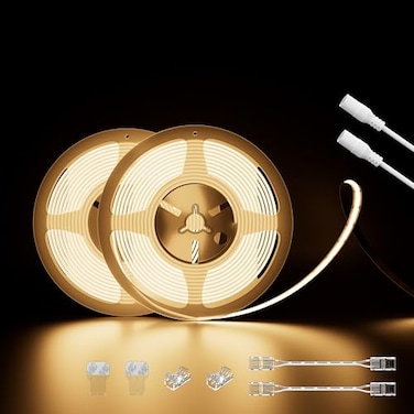 PAUTIX COB LED Strip Lights 40ft122m Super Bright504 LEDsm Warm White 3000K CRI90 Flexible LED Tape 24V for Cabinet Home DIY Lighting Projects with 2pcs COB ConnectorPower Supply Not Included