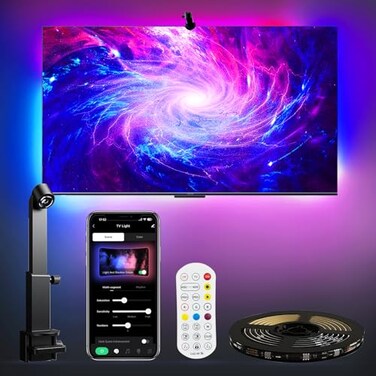 CCILAND TV LED Backlight with Camera for 5565 inch Screens 13Ft LED Strip Lights Sync to Screen Music RGB Built in Chip Strip Lights Color Changing Smart App Control USB Power
