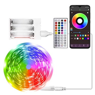 RUISHINE Battery Powered LED Strip Lights 25ft Battery Operated LED Light Strip Color Changing Music Sync App Remote Control RGB USB Led Lights for TV Room Rope Lights