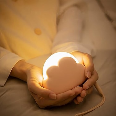 Kvensin Portable LED Night Light Cute Cloud Mini Desk Lamp with 4 Working Modes Rechargeable Kids Night Light for Camping Bedside Lamp for Bedroom Nightlights with Wrist Strap with USB Cable